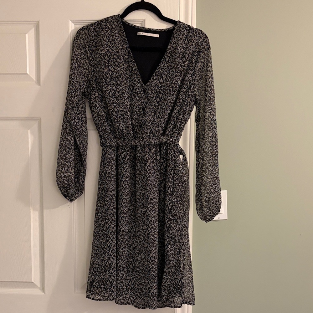 Only Black, cream and beige floral Long Sleeve Dress